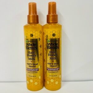 Garnier Whole Blends Hair Honey Milk 450F Heat Protectant Spray All Hair Type X2